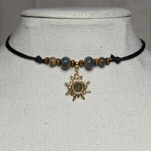 Gold Sun Stainless Steel Ceramic Beaded Blue Green Boho Hippie Choker Necklace